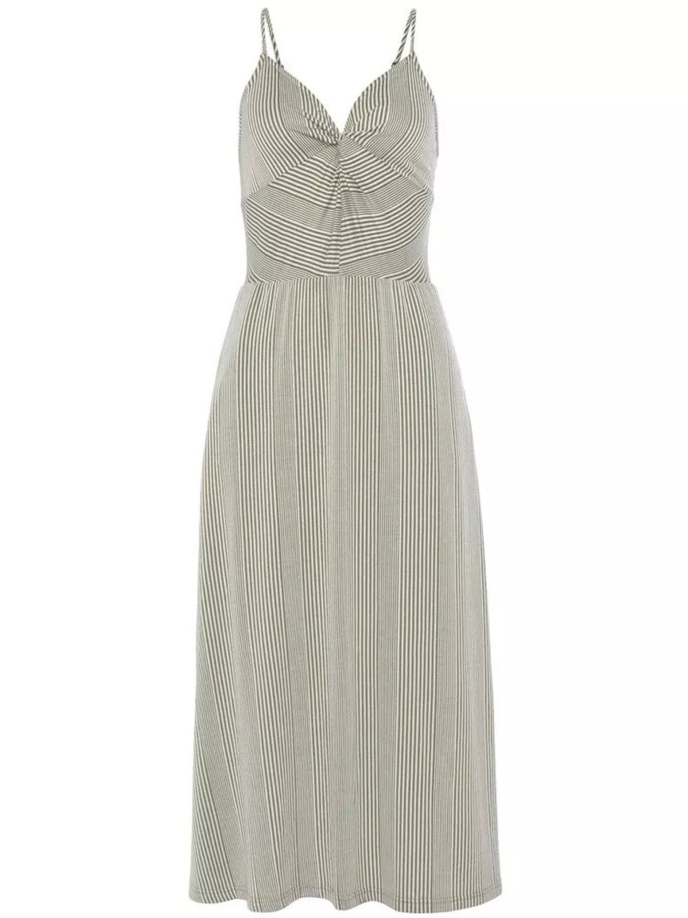 Lascana Twist Front Midi Dress in Olive & Cream Stripe, NWT